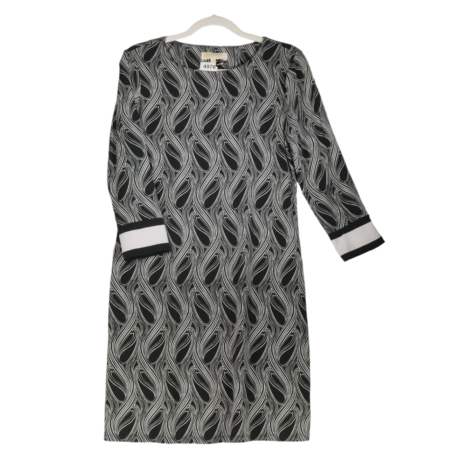 Michael Kors Dress Women Medium Black White Swirls Knit Stretch Sheath